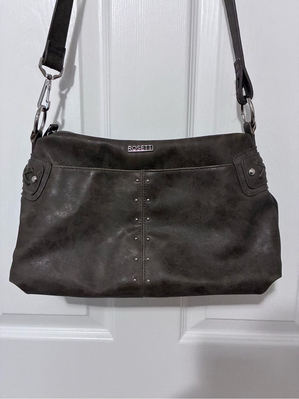 Rosetti Olive Green Faux Leather Crossbody Shoulder Bag Purse w/ Pockets, Studs